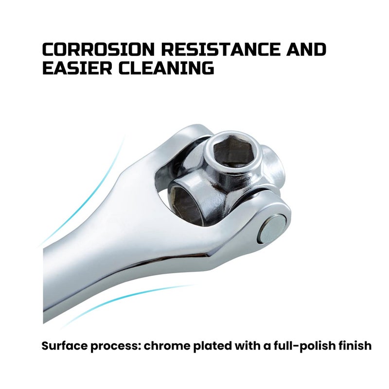 Lichamp 8-in-1 Socket Wrench Metric 8-21mm, Flexible Dog Bone Multi Functional Household Universal Hexagon Spanner, 360 Degree Rotating Head - Image 4